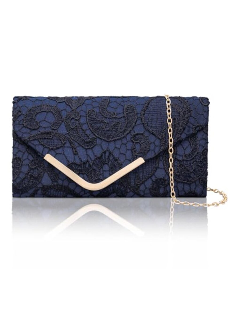 Floral Lace Clutch with Chain Strap Formal Evening Bag